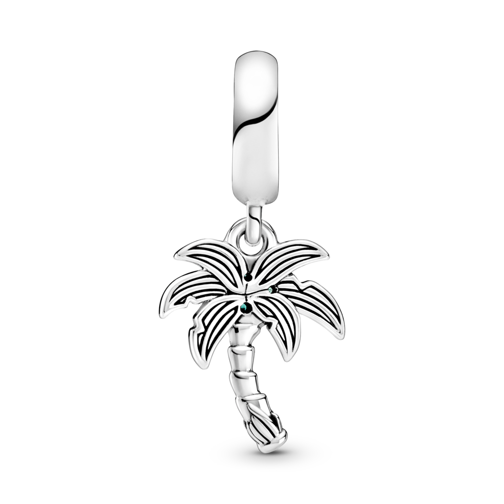 Palm tree sterling silver dangle with CZ, lake green and royal green crystal