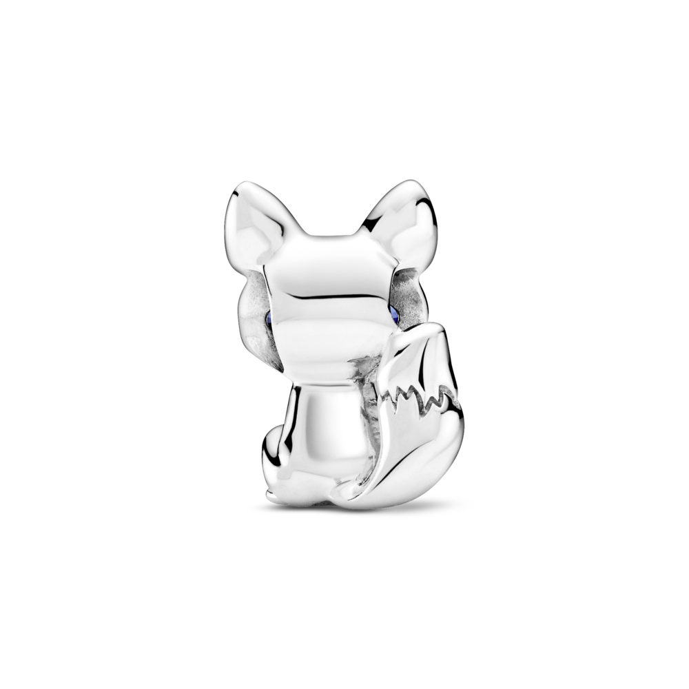 Fox sterling silver charm with stellar blue crystal and black enamel