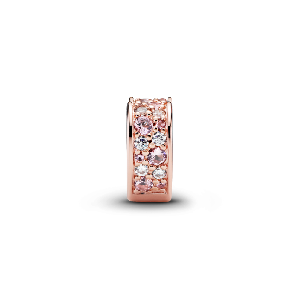 Heart 14k rose gold-plated clip with pink mist crystal, CZ, rose pink crystal and silicone grip