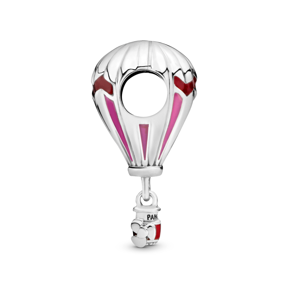 Air balloon silver charm with pink and red enamel