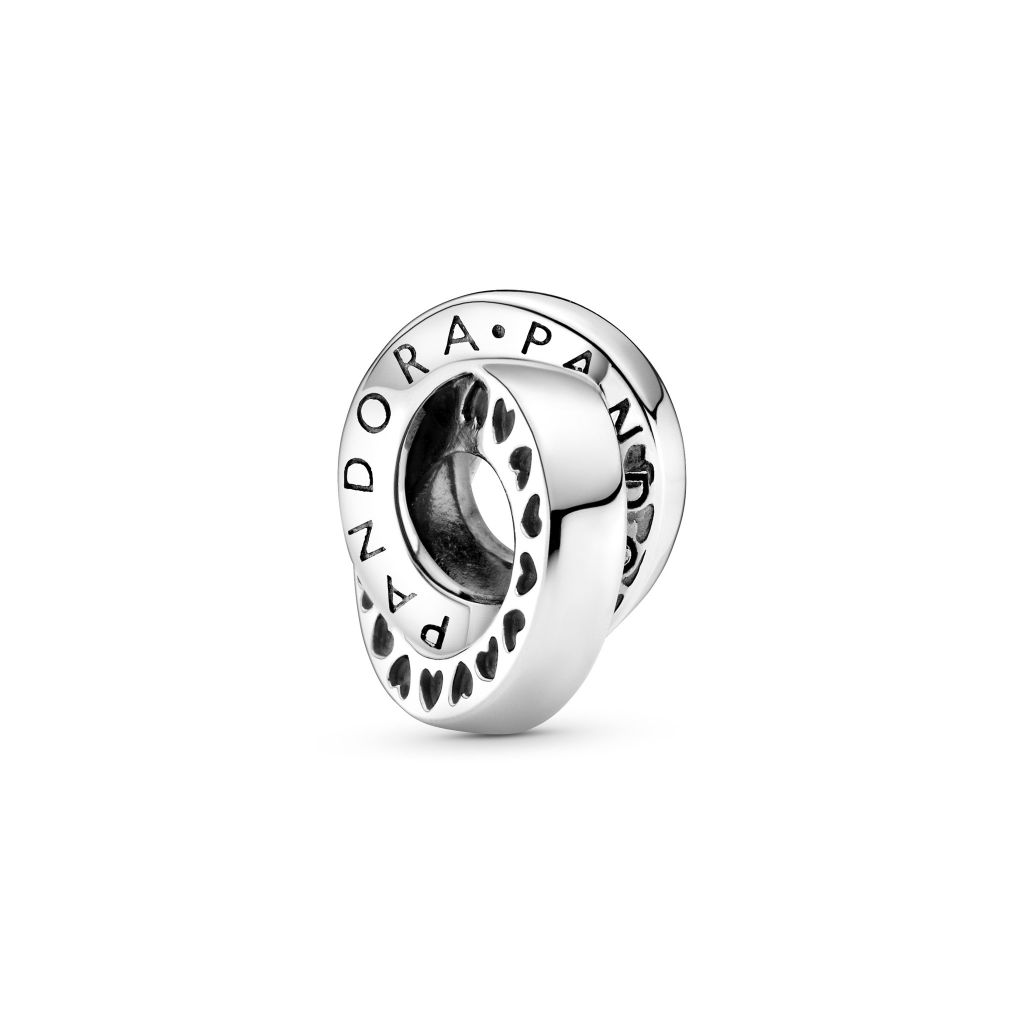 Pandora logo and hearts sterling silver spacer