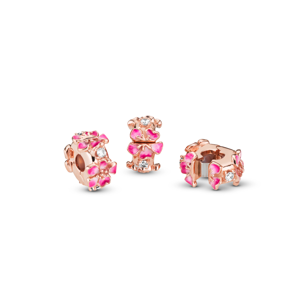Flower 14k rose gold-plated clip with CZ and pink enamel and silicone grip