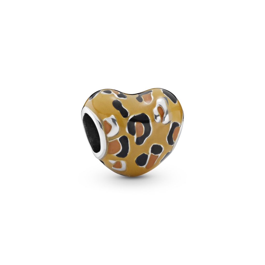 Heart silver charm with black, orange and brown enamel