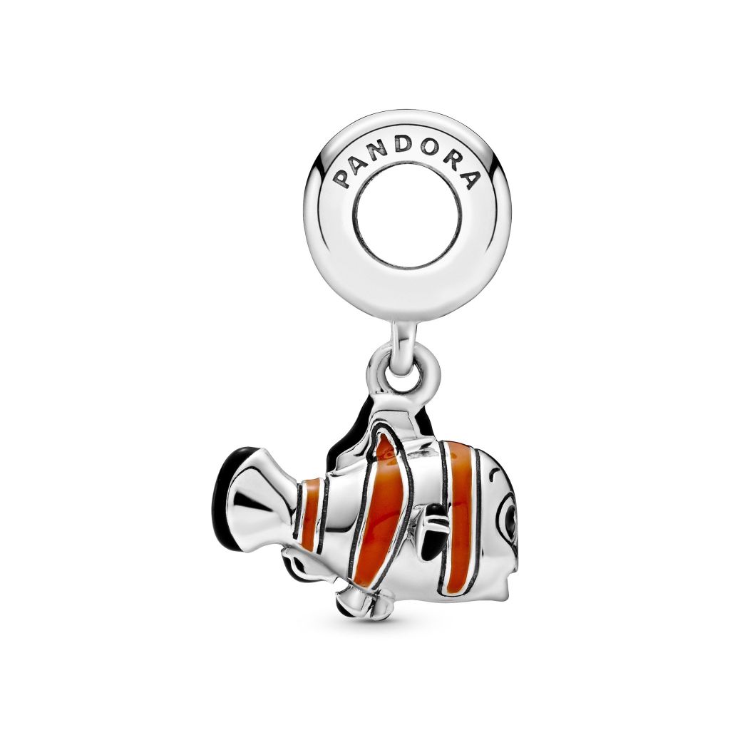 Disney Nemo sterling silver dangle with orange, black and white enamel