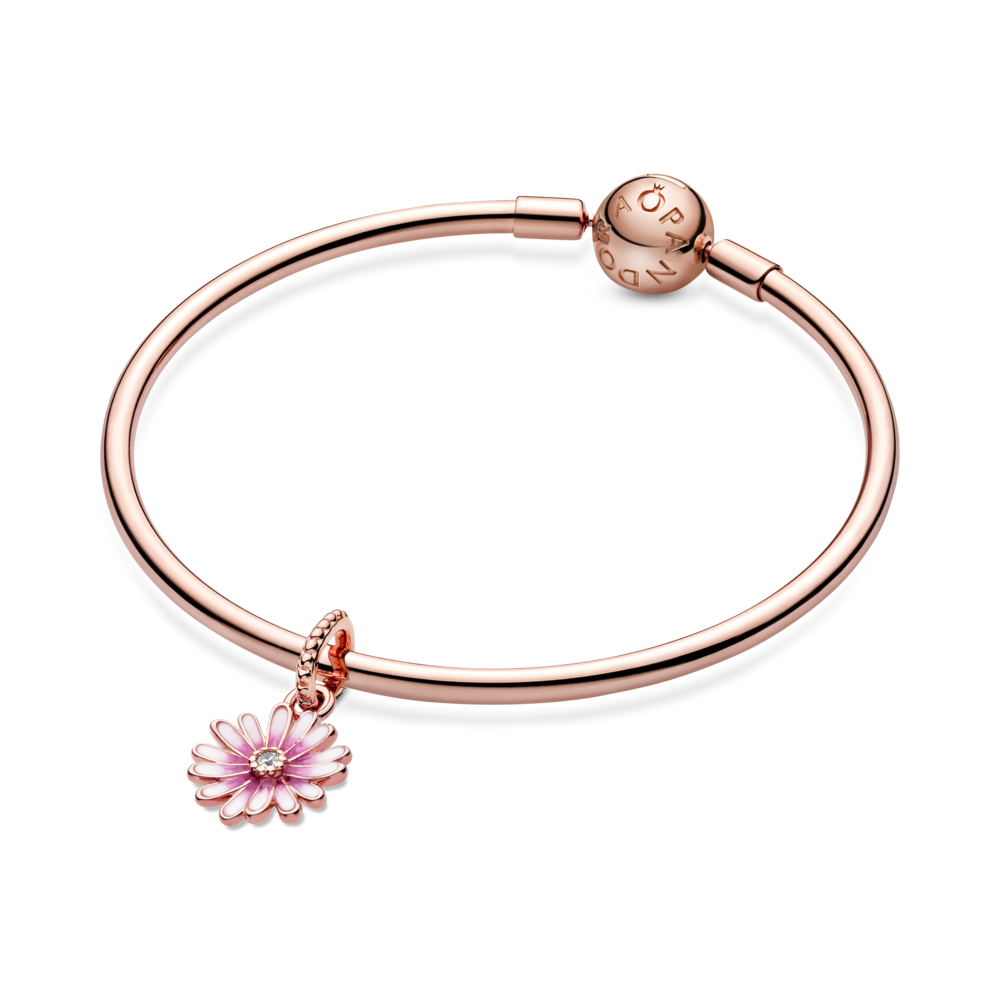 Daisy 14k rose gold-plated dangle with CZ and shaded pink enamel