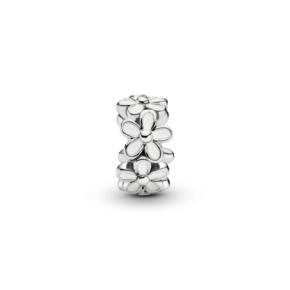 Daisy silver spacer with white enamel