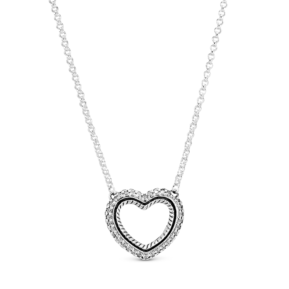 Snake chain pattern heart sterling silver collier with CZ