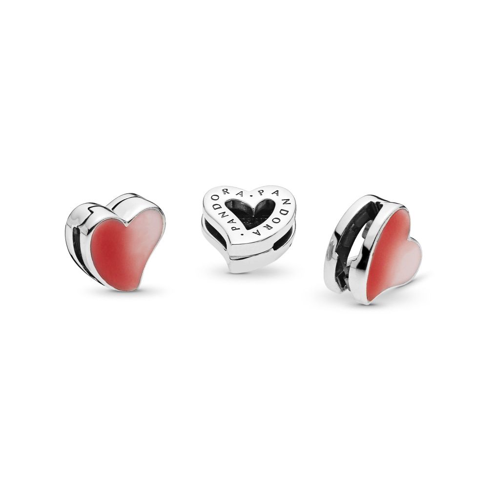 PANDORA Reflexions heart silver clip charm with shaded pink enamel