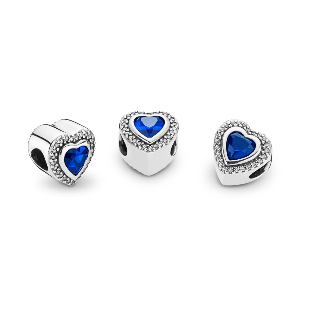 Heart silver charm with night blue crystal and CZ