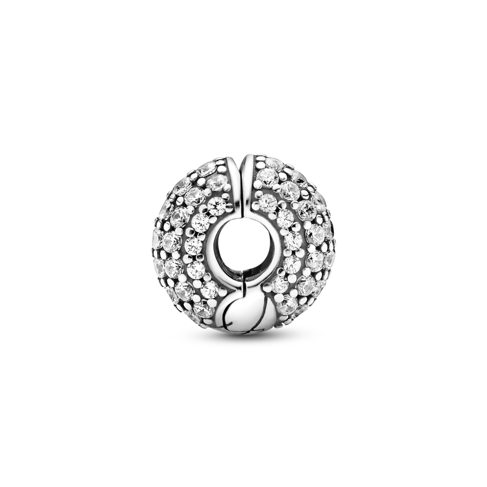 Snake chain pattern sterling silver clip with CZ and silicone grip