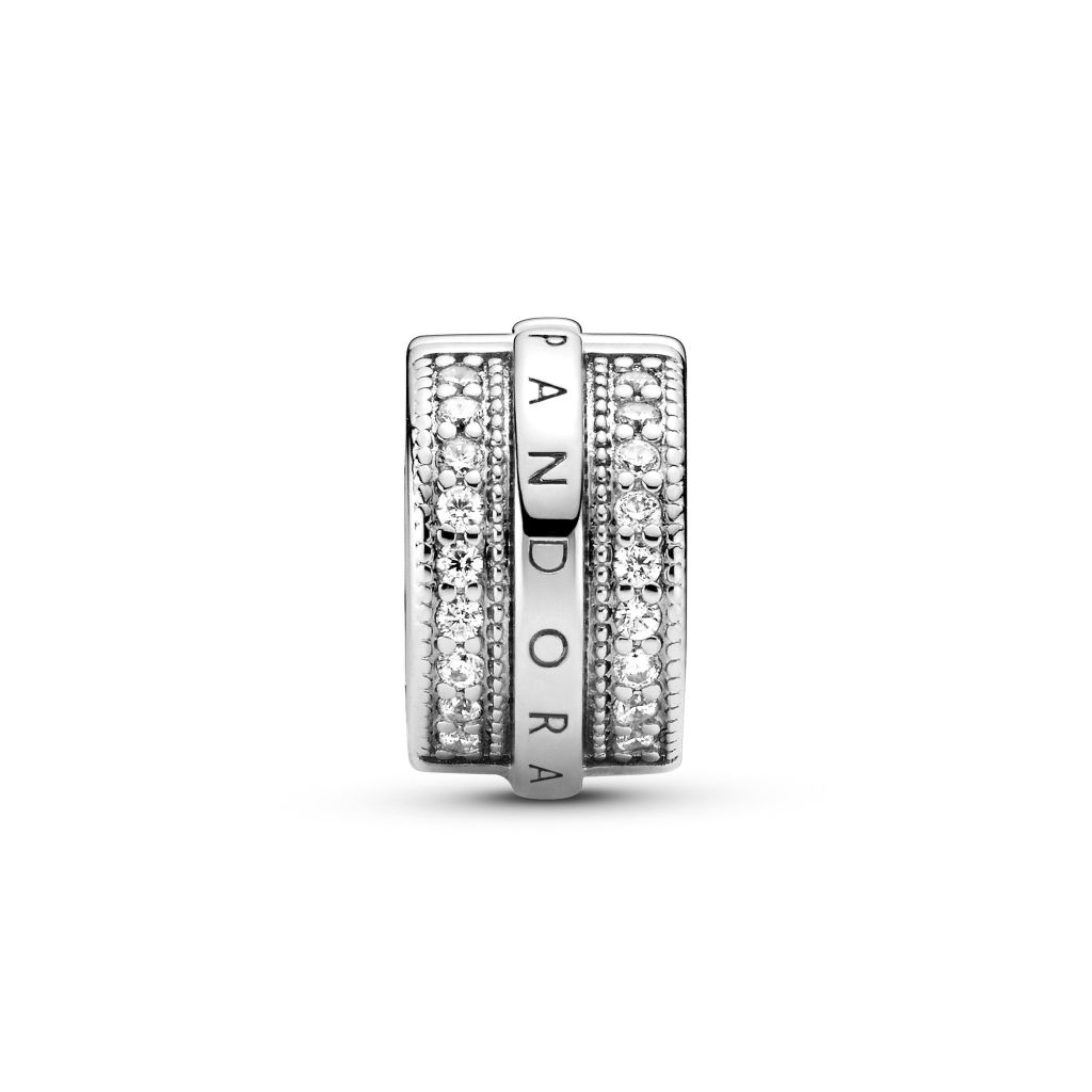 Pandora logo sterling silver clip with CZ and silicone grip