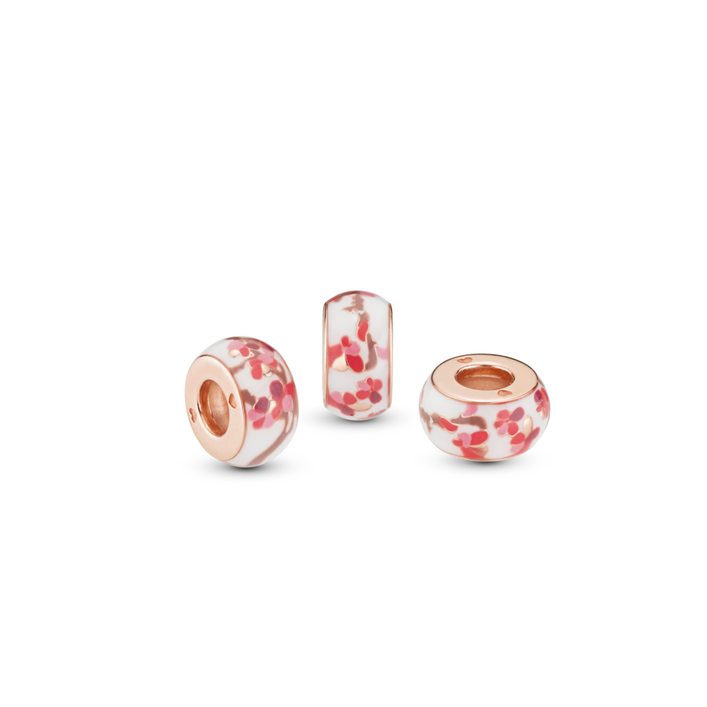Flower 14k rose gold-plated spacer with white, pink, red and brown enamel