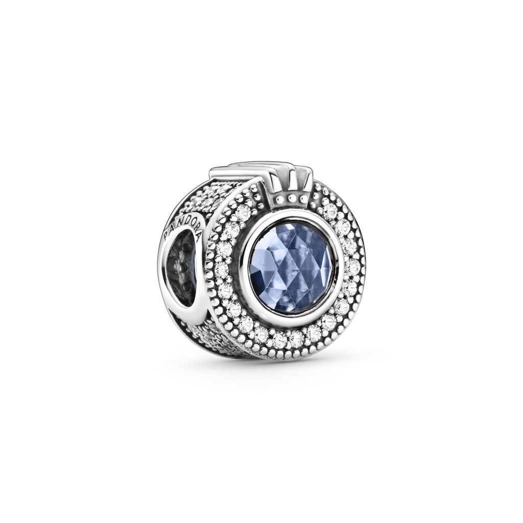 Crown O sterling silver charm with skylight blue crystal and CZ
