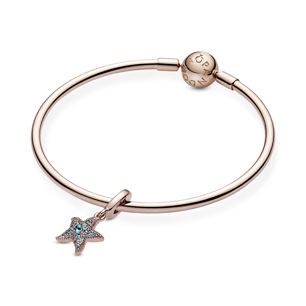 Starfish Pandora Rose dangle with icy blue and ice green crystal