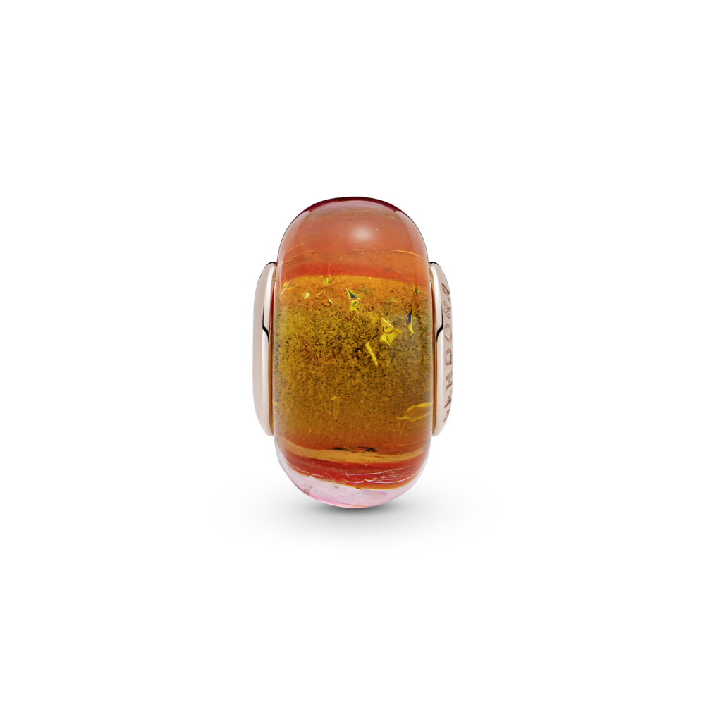 Pandora Rose charm with iridescent, pink, yellow and orange Murano glass