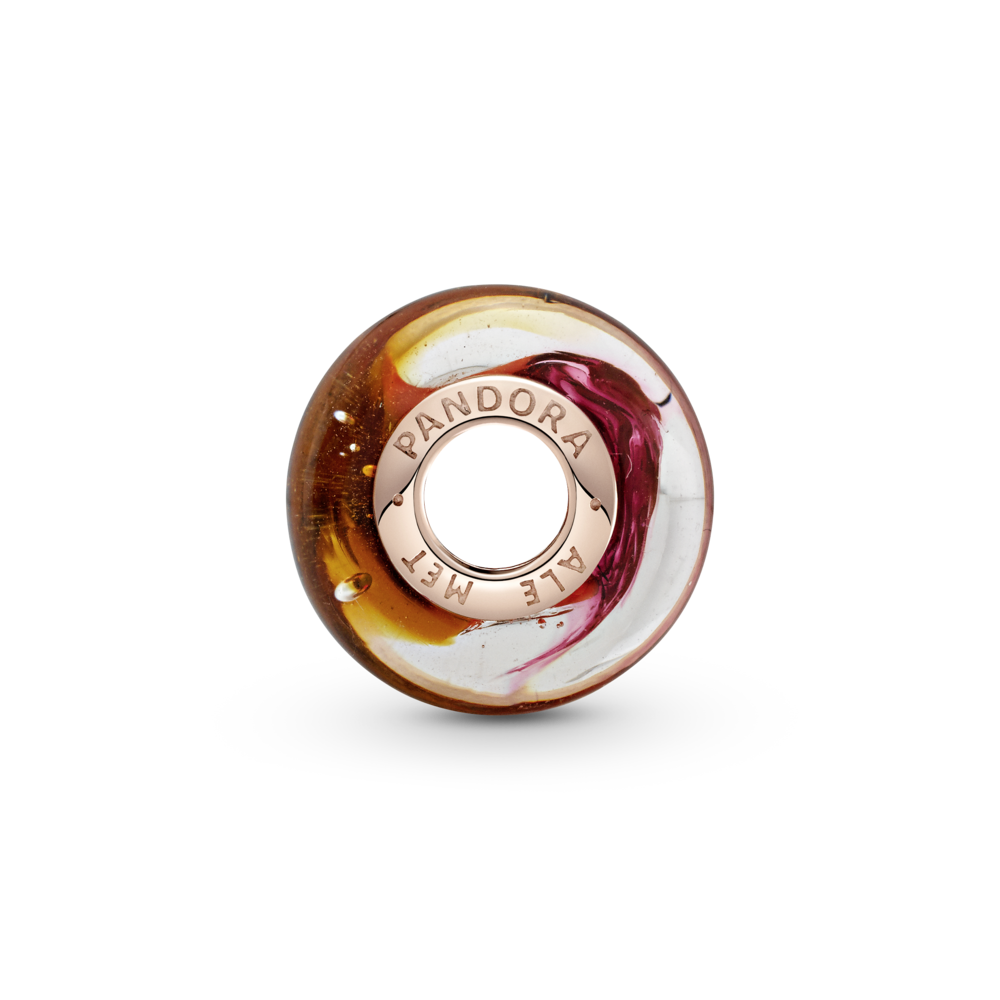 Pandora Rose charm with iridescent, pink, yellow and orange Murano glass