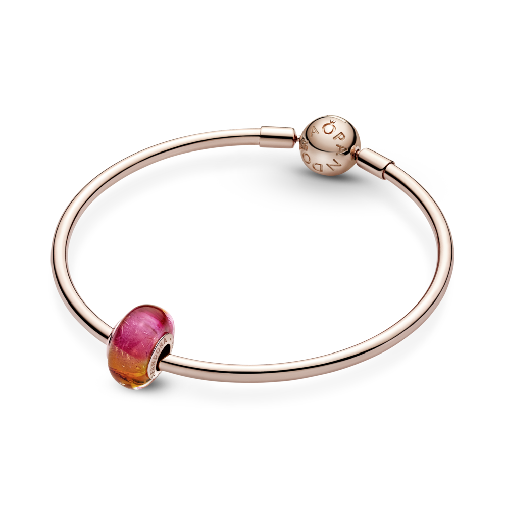 Pandora Rose charm with iridescent, pink, yellow and orange Murano glass