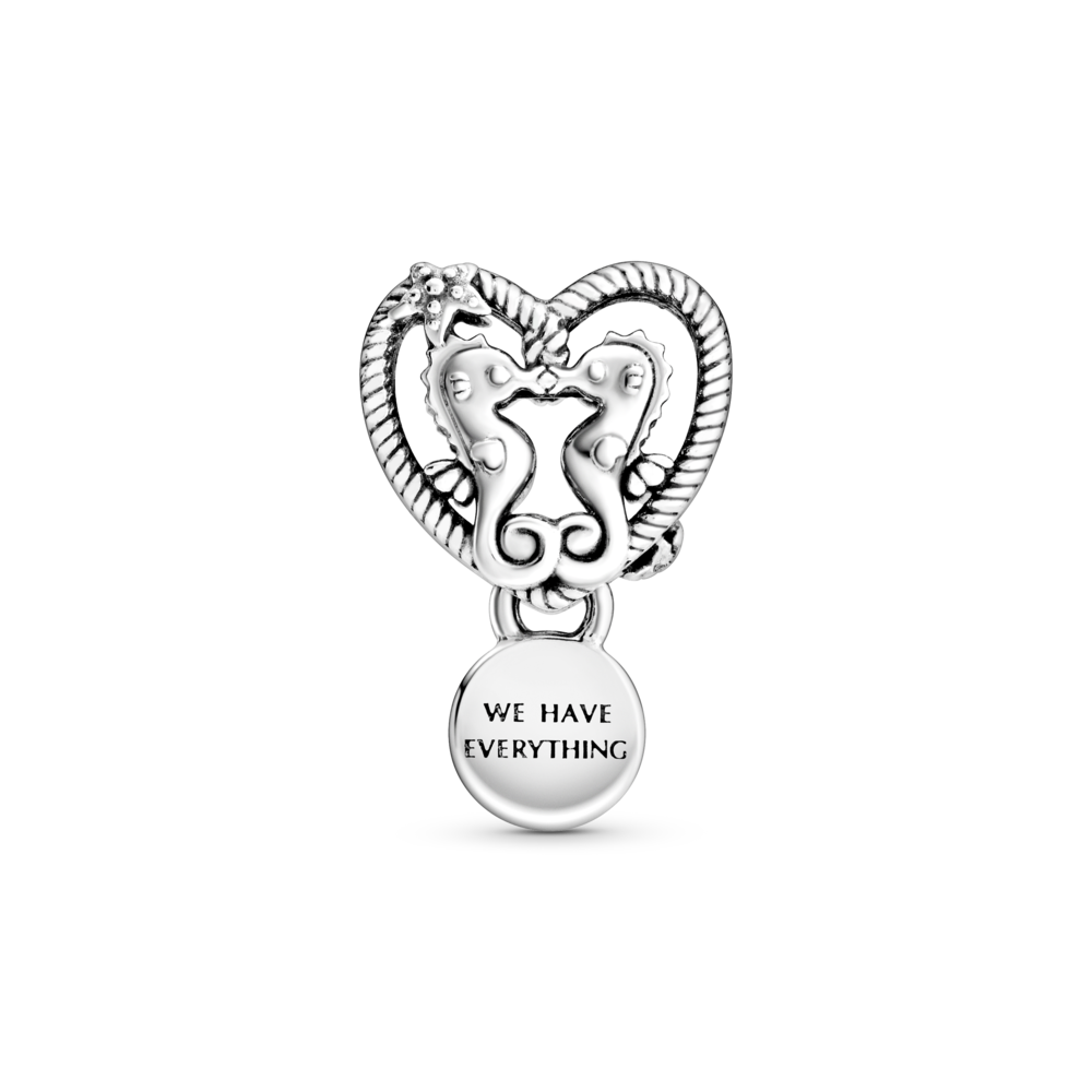 Seahorse heart sterling silver charm