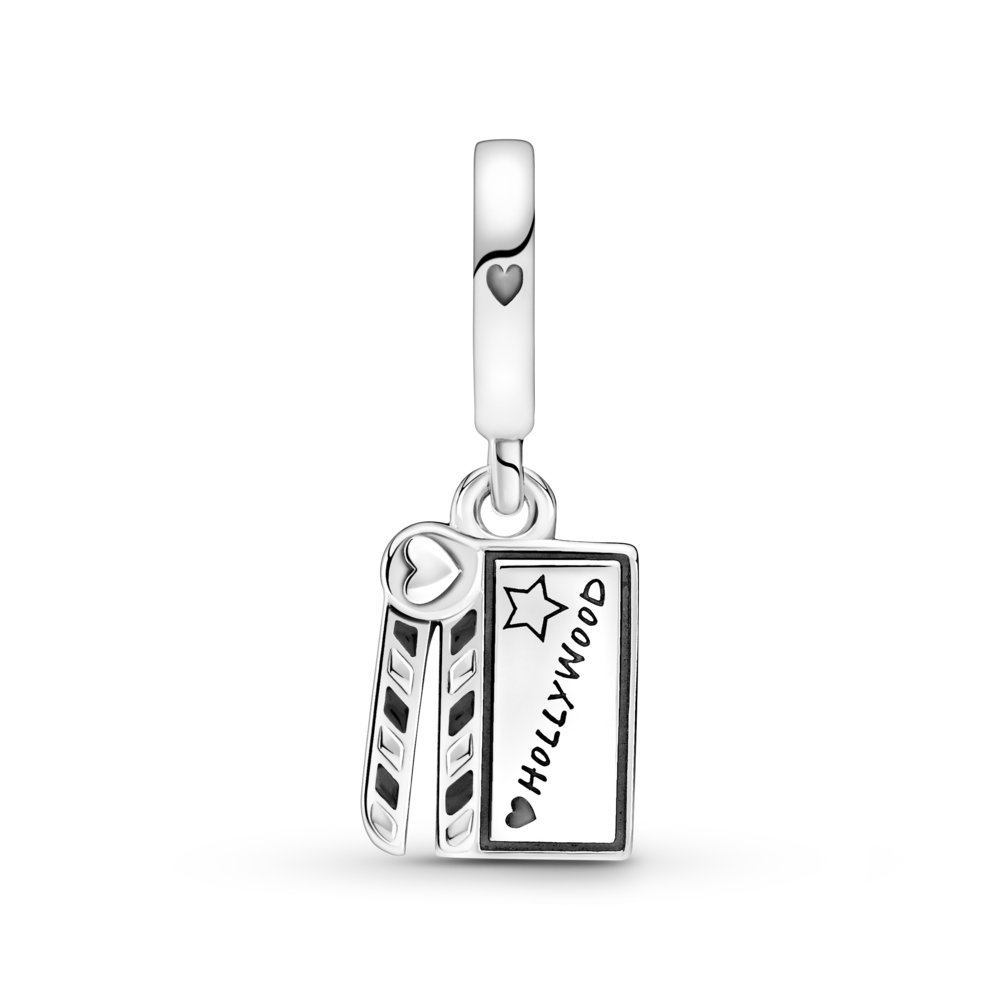 Movie clapperboard sterling silver dangle with black enamel