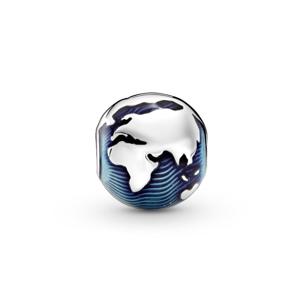 Globe sterling silver clip with transparent blue enamel