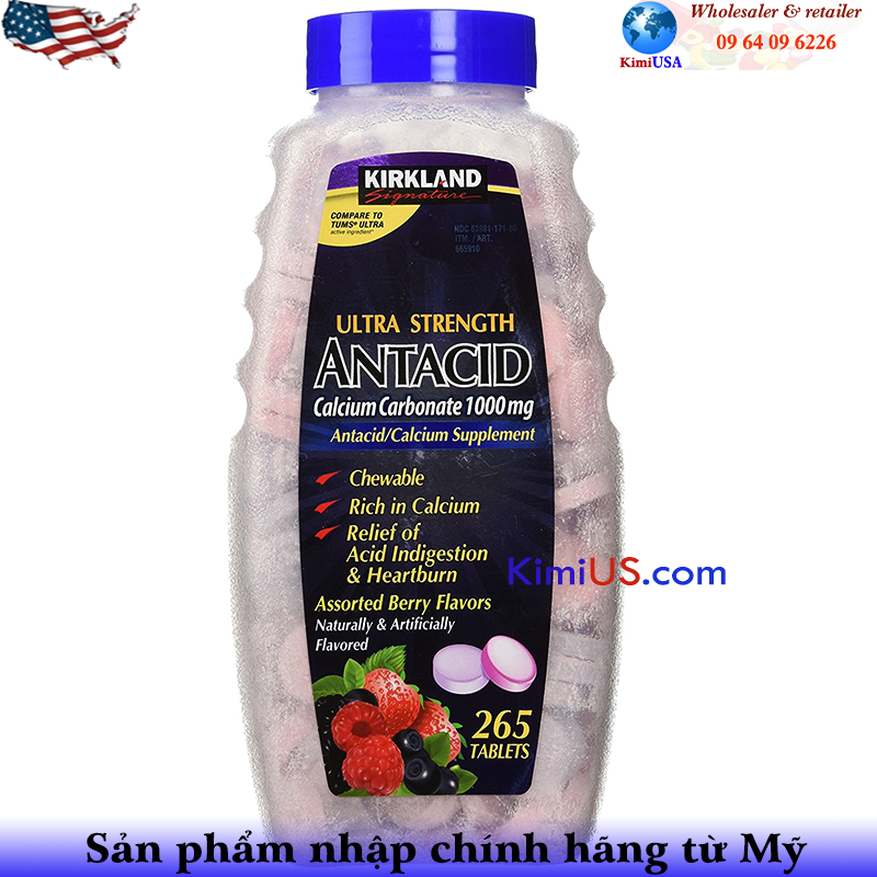 Viên nhai hỗ trợ dạ dày Kirkland Ultra Strength Antacid 265 viên của Mỹ