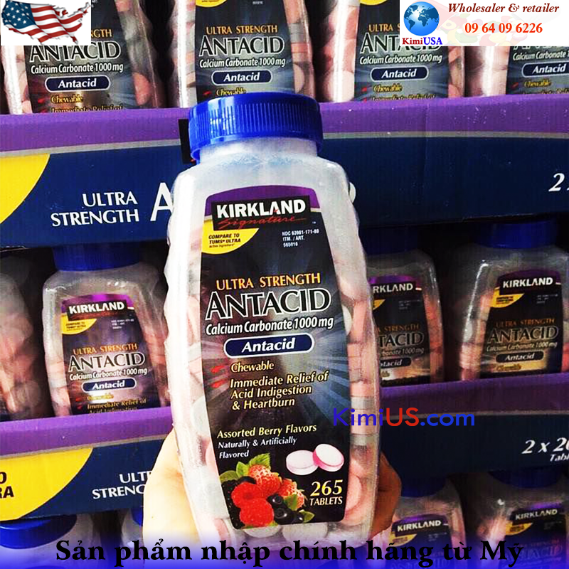 Viên nhai hỗ trợ dạ dày Kirkland Ultra Strength Antacid 265 viên của Mỹ