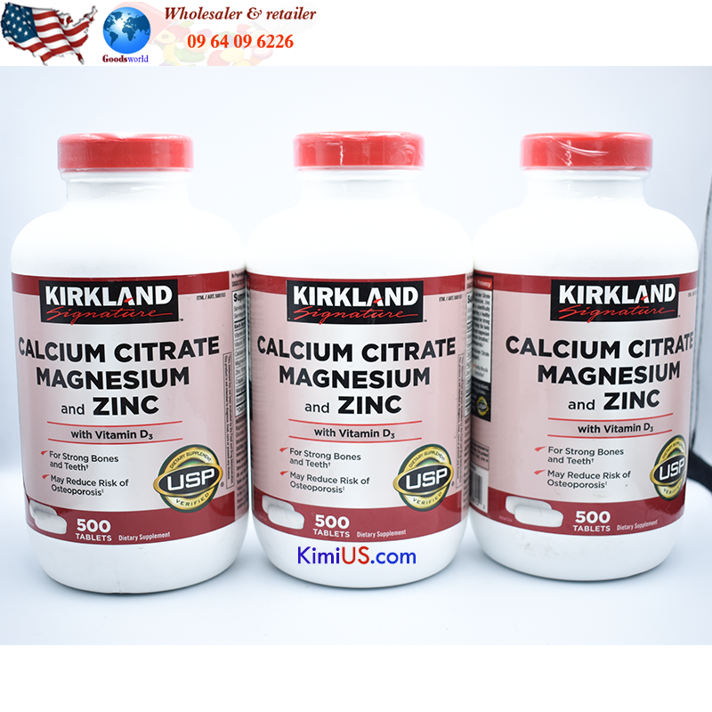 Calcium Magnesium and Zinc with Vitamin D3 Kirkland 500v - Viên uống bổ sung Canxi + Magie + kẽm + Vitamin D3 của Mỹ
