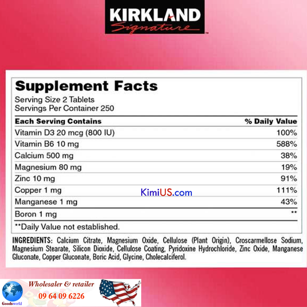  Calcium Magnesium and Zinc with Vitamin D3 Kirkland 500v - Viên uống bổ sung Canxi + Magie + kẽm + Vitamin D3 của Mỹ 