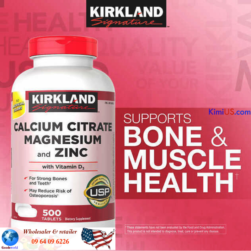  Calcium Magnesium and Zinc with Vitamin D3 Kirkland 500v - Viên uống bổ sung Canxi + Magie + kẽm + Vitamin D3 của Mỹ * 