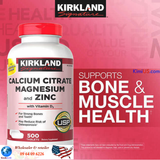  Calcium Magnesium and Zinc with Vitamin D3 Kirkland 500v - Viên uống bổ sung Canxi + Magie + kẽm + Vitamin D3 của Mỹ 