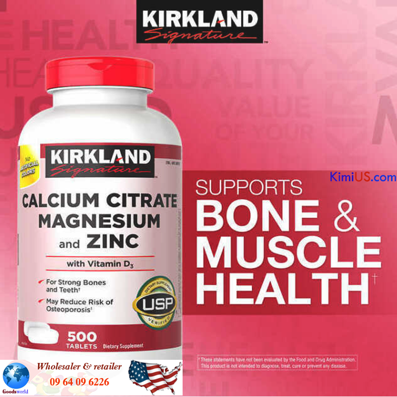 Calcium Magnesium and Zinc with Vitamin D3 Kirkland 500v - Viên uống bổ sung Canxi + Magie + kẽm + Vitamin D3 của Mỹ