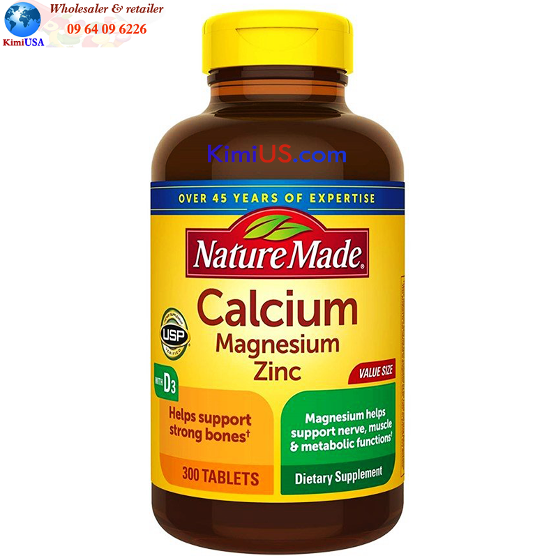 Viên uống Nature Made Calcium Magnesium Zinc 300 viên - Ngăn ngừa loãng xương của Mỹ