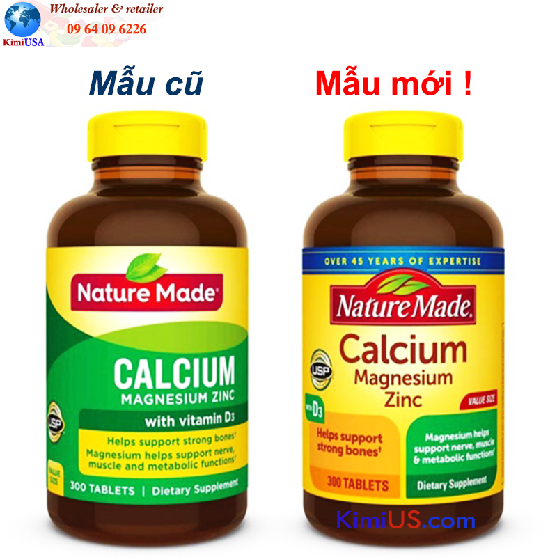 Viên uống Nature Made Calcium Magnesium Zinc 300 viên - Ngăn ngừa loãng xương của Mỹ