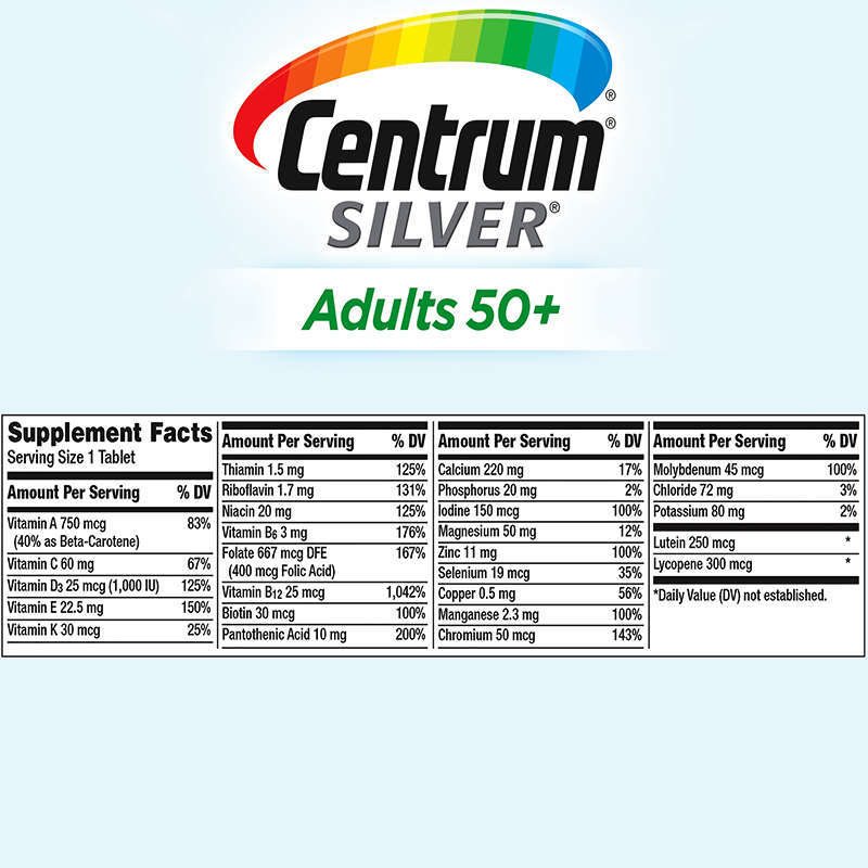 Centrum Silver Adults 50+ 325 viên - TPCN bổ sung Vitamin khoáng chất cho nam/nữ trên 50 tuổi của Mỹ
