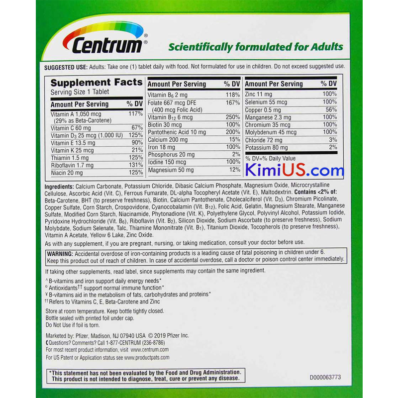  Centrum Adults 425 viên - TPCN bổ sung MultiVitamin/khoáng chất cho người lớn tốt nhất của Mỹ 