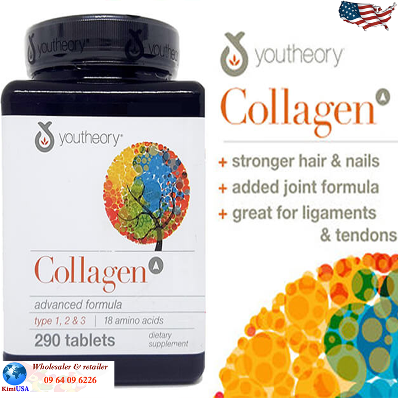 Collagen Youtheory Type 1, 2&3 290 viên - Hỗ trợ trắng da, chống lão hóa da, trị tàn nhang, bổ xương khớp của Mỹ