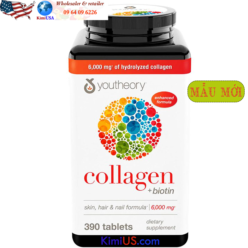 Collagen Youtheory Type 1,2&3 390 viên - Viên uống trắng da, chống lão hóa da, tàn nhang, bổ xương khớp của Mỹ