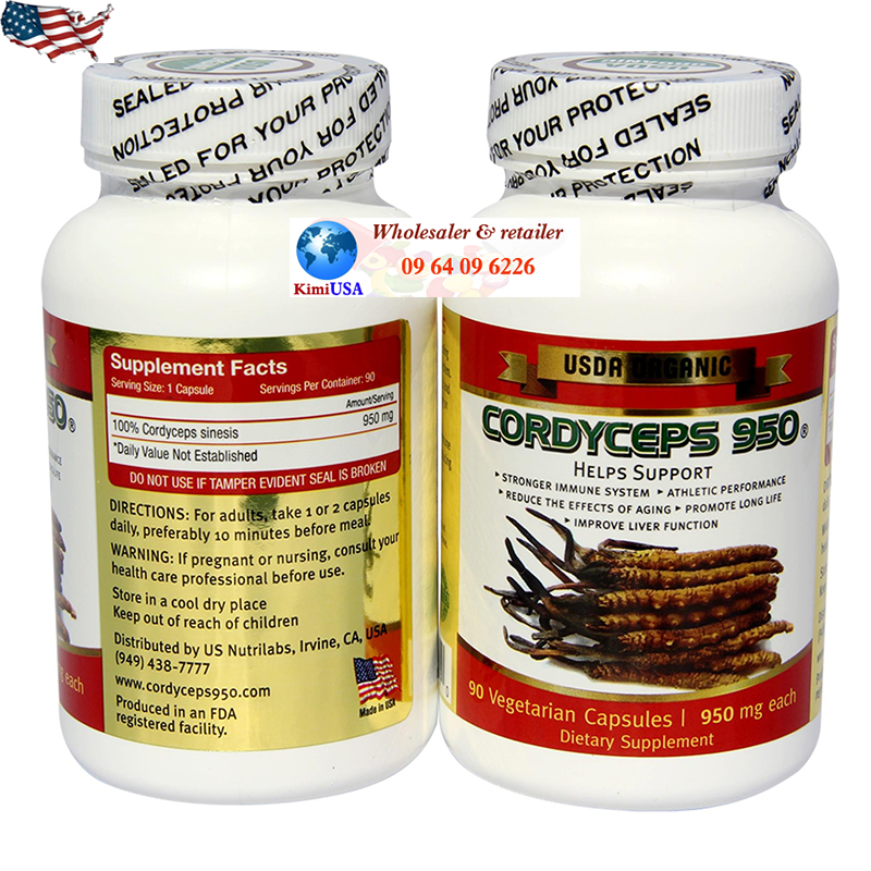 CORDYCEPS 950mg 90 viên - Đông trùng hạ thảo cao cấp của Mỹ – 100% thành phần từ thiên nhiên.
