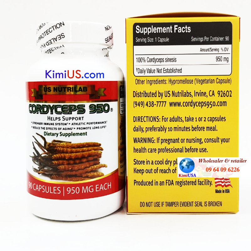 CORDYCEPS 950mg 90 viên - ĐTHT chiết xuất từ thiên nhiên của Mỹ (USA) - GG