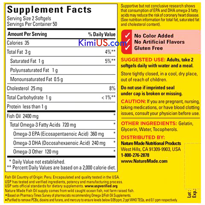 Dầu cá Nature Made Fish Oil 1200mg 360mg Omega 3 200 viên của Mỹ - GG