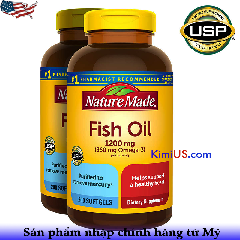 Dầu cá Nature Made Fish Oil 1200mg 360mg Omega 3 200 viên của Mỹ