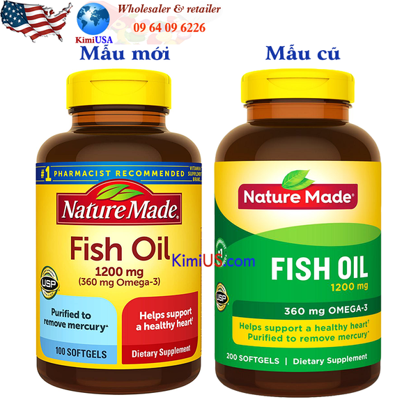  Dầu cá Nature Made Fish Oil 1200mg 360mg Omega 3 200 viên của Mỹ 