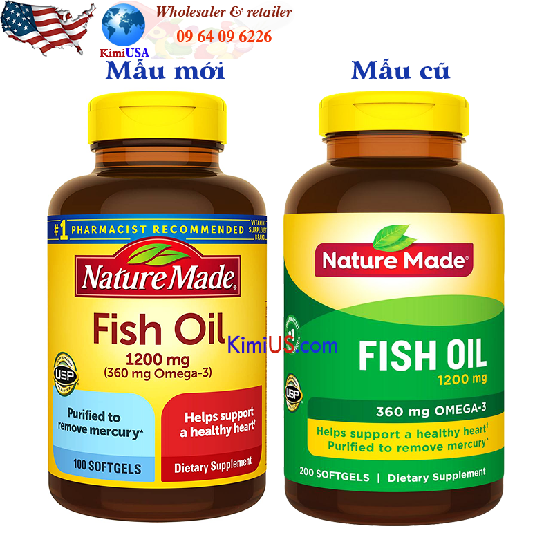 Dầu cá Nature Made Fish Oil 1200mg 360mg Omega 3 200 viên của Mỹ