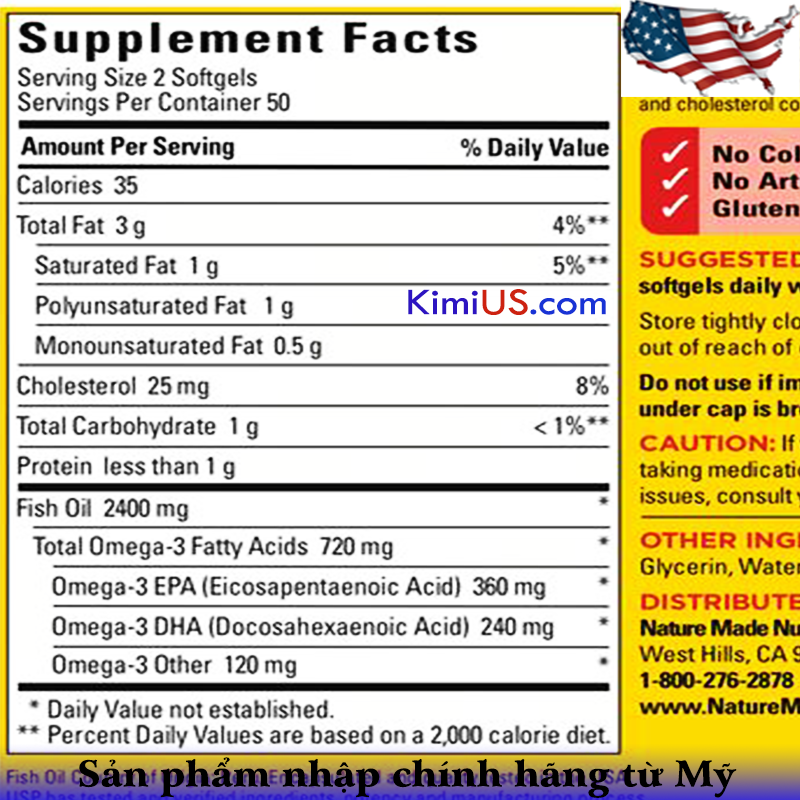 Dầu cá Nature Made Fish Oil 1200mg 360mg Omega 3 200 viên của Mỹ