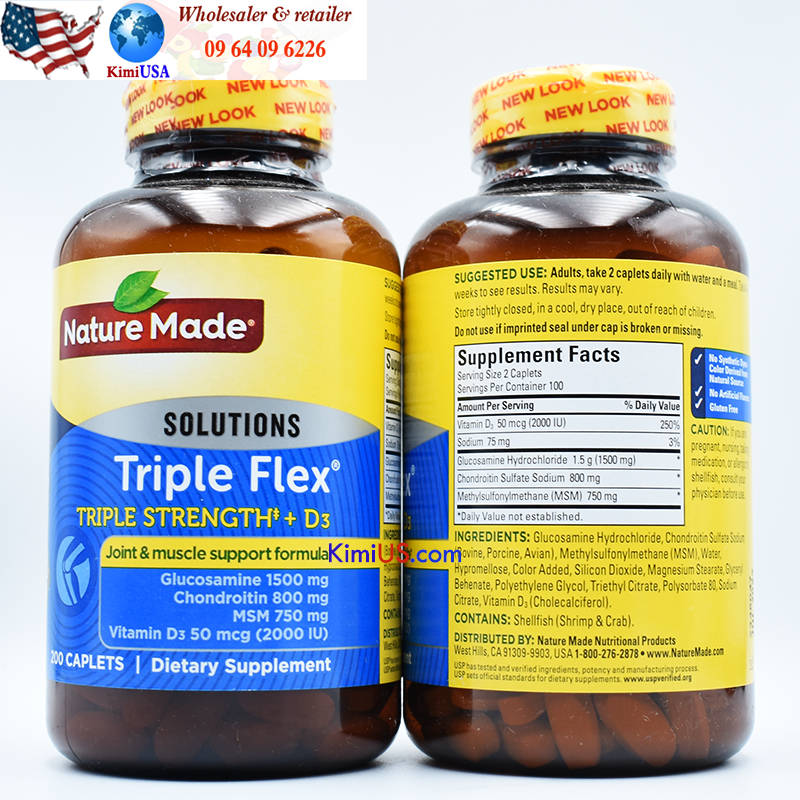 Triple Flex Nature Made 200 viên - Viên uống hỗ trợ điều trị xương khớp của Mỹ (USA)