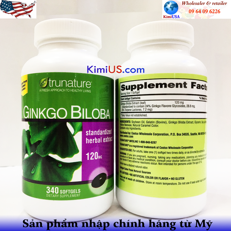 Ginkgo Biloba Trunature 120mg 340 viên - viên uống bổ não, tăng cường trí não của Mỹ (USA)