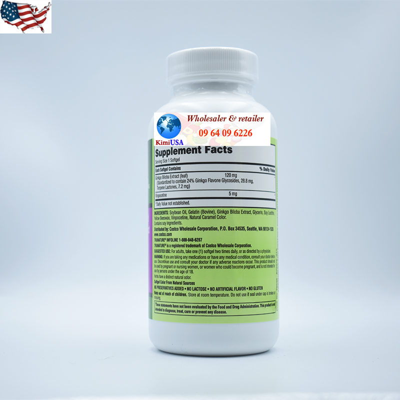Ginkgo Biloba Trunature 120mg 340 viên - viên uống bổ não, tăng cường trí não của Mỹ (USA)