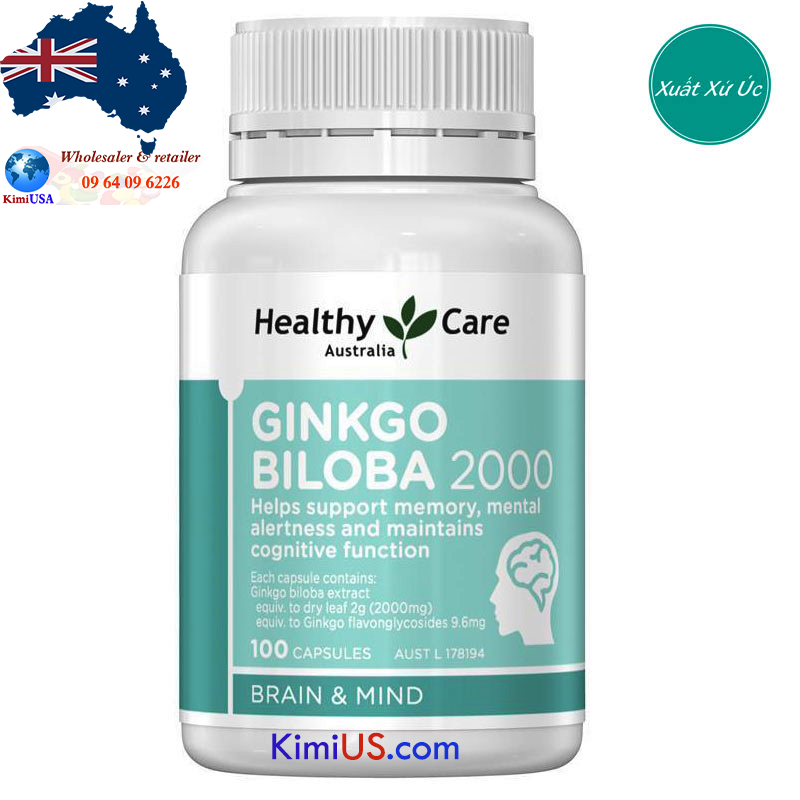 Ginkgo Biloba Healthy care 2000mg - Viên uống bổ não 100 viên của Úc (Australia)