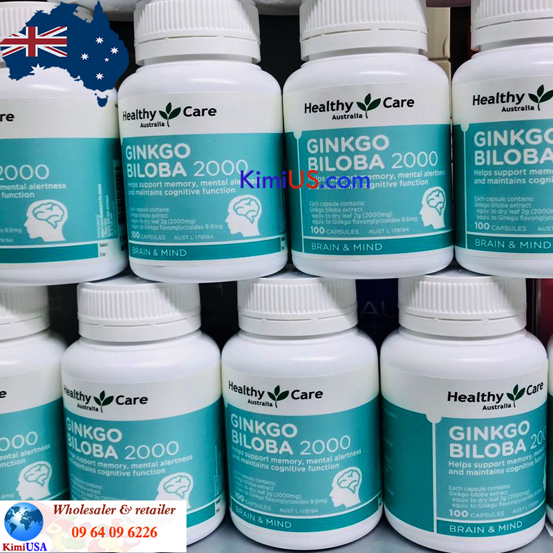  Ginkgo Biloba Healthy care 2000mg - Viên uống bổ não 100 viên của Úc (Australia) 