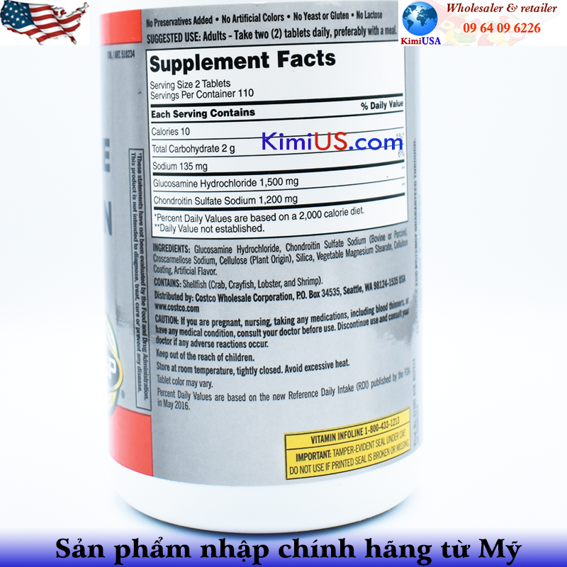 Viên uống hỗ trợ xương khớp Glucosamine Chondroitin Sulfate Kirkland 220 viên của Mỹ